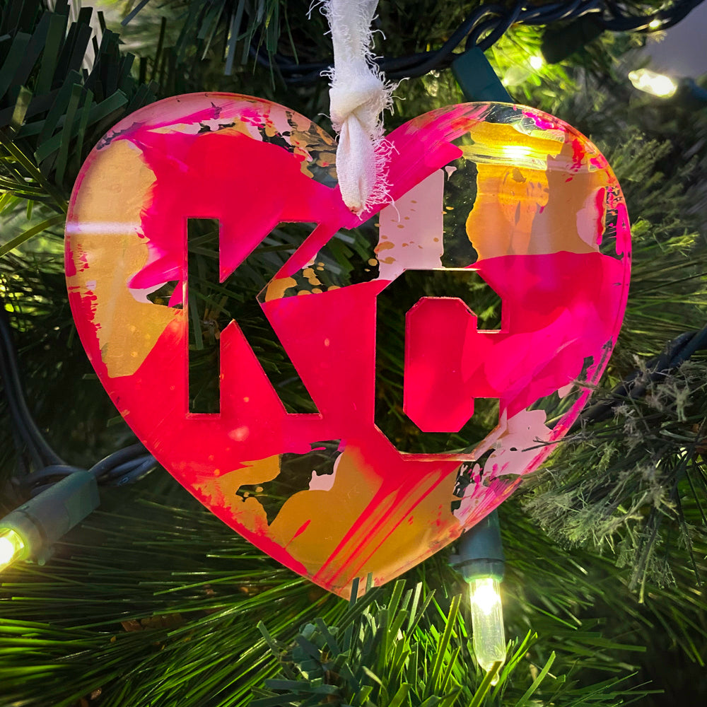 KC Heart Ornament - Pink, Gold, Cream