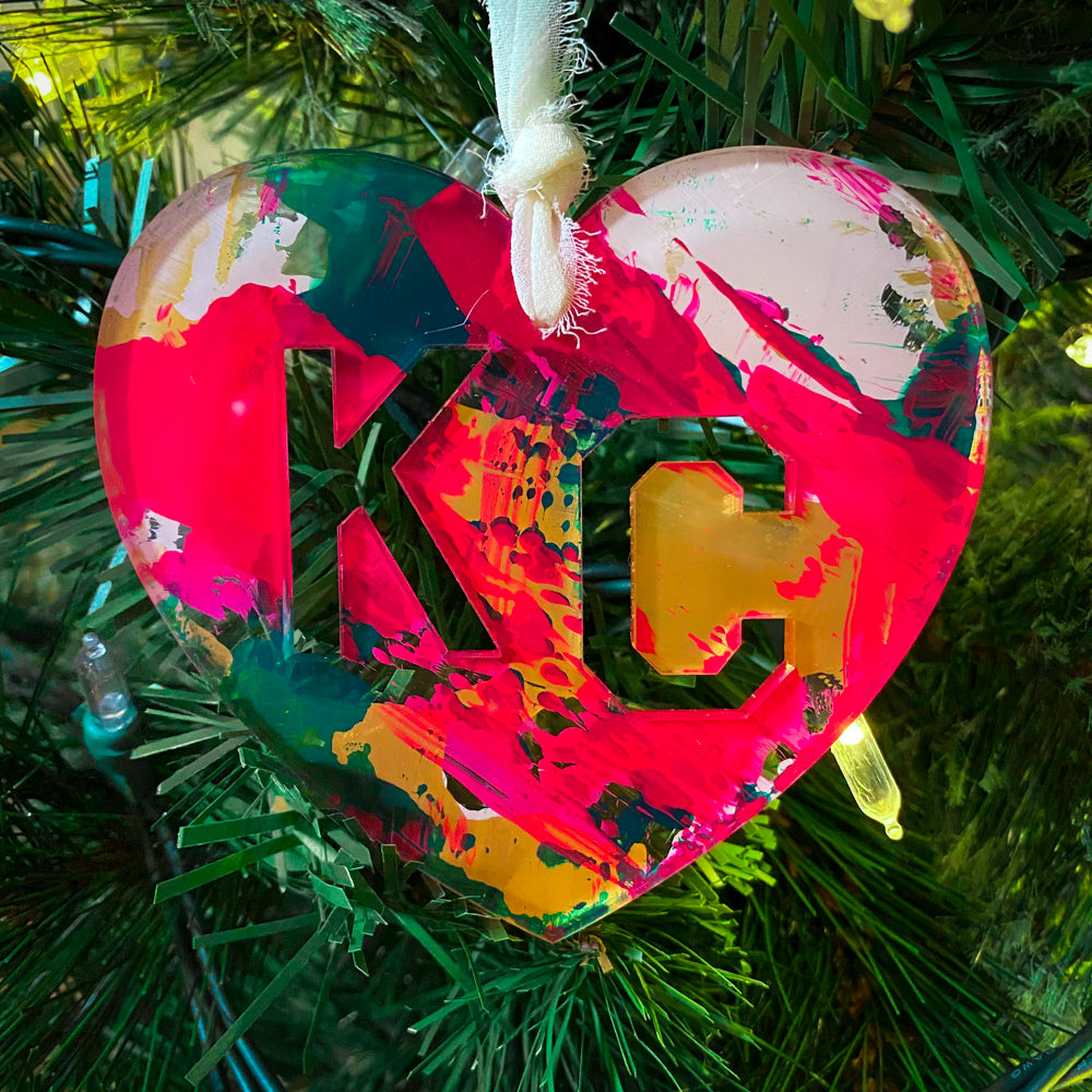 KC Heart Ornament - Pink, Green, Gold, Cream