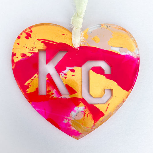 KC Heart Ornament - Pink, Gold, Cream