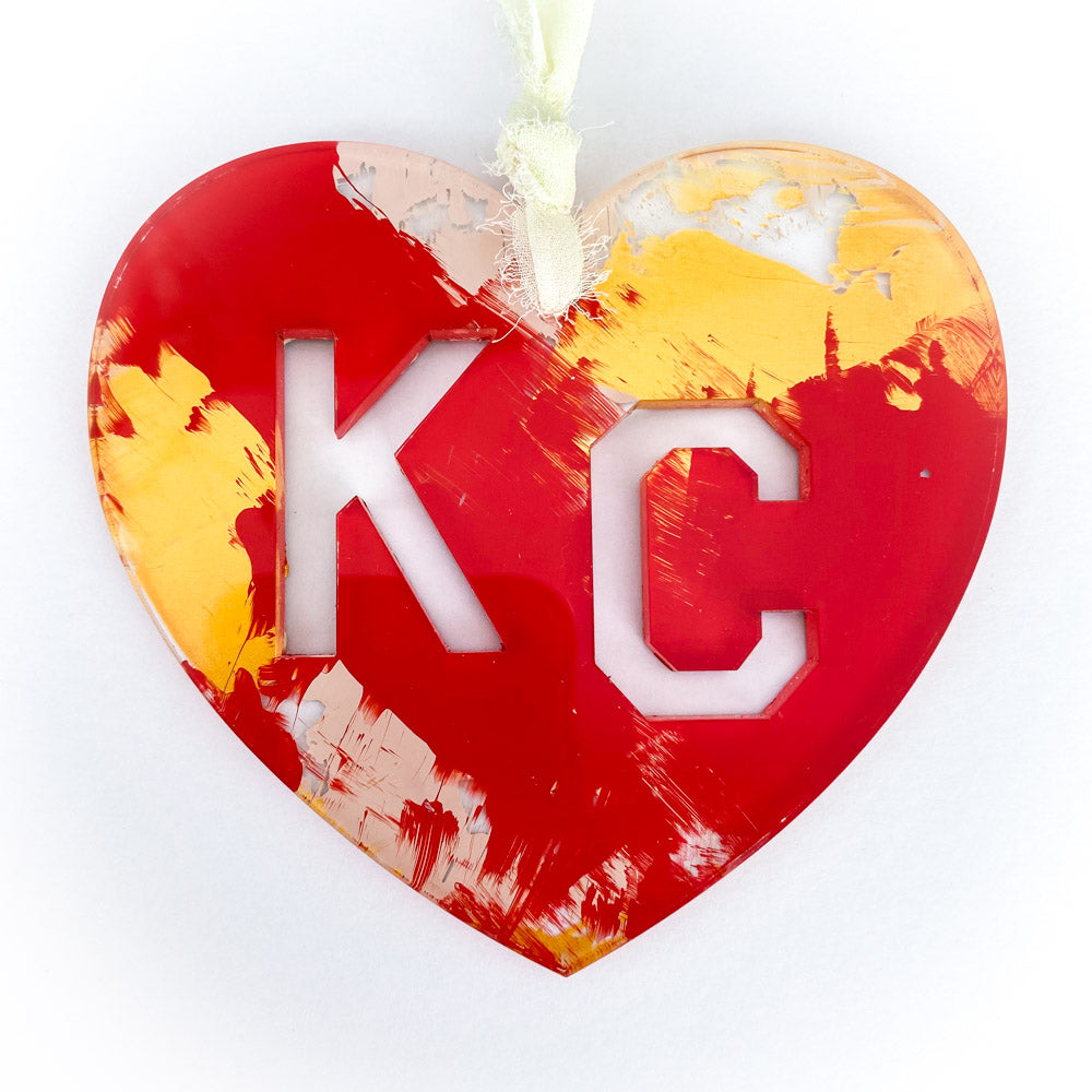 KC Heart Ornament - Red, Gold, Cream