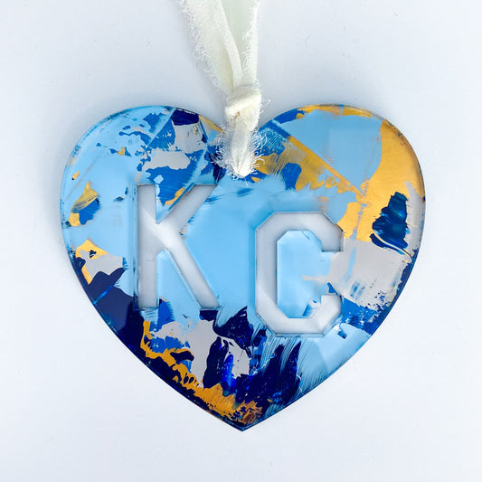KC Heart Ornament - Powder Blue, Royal Blue, Gold, Cream